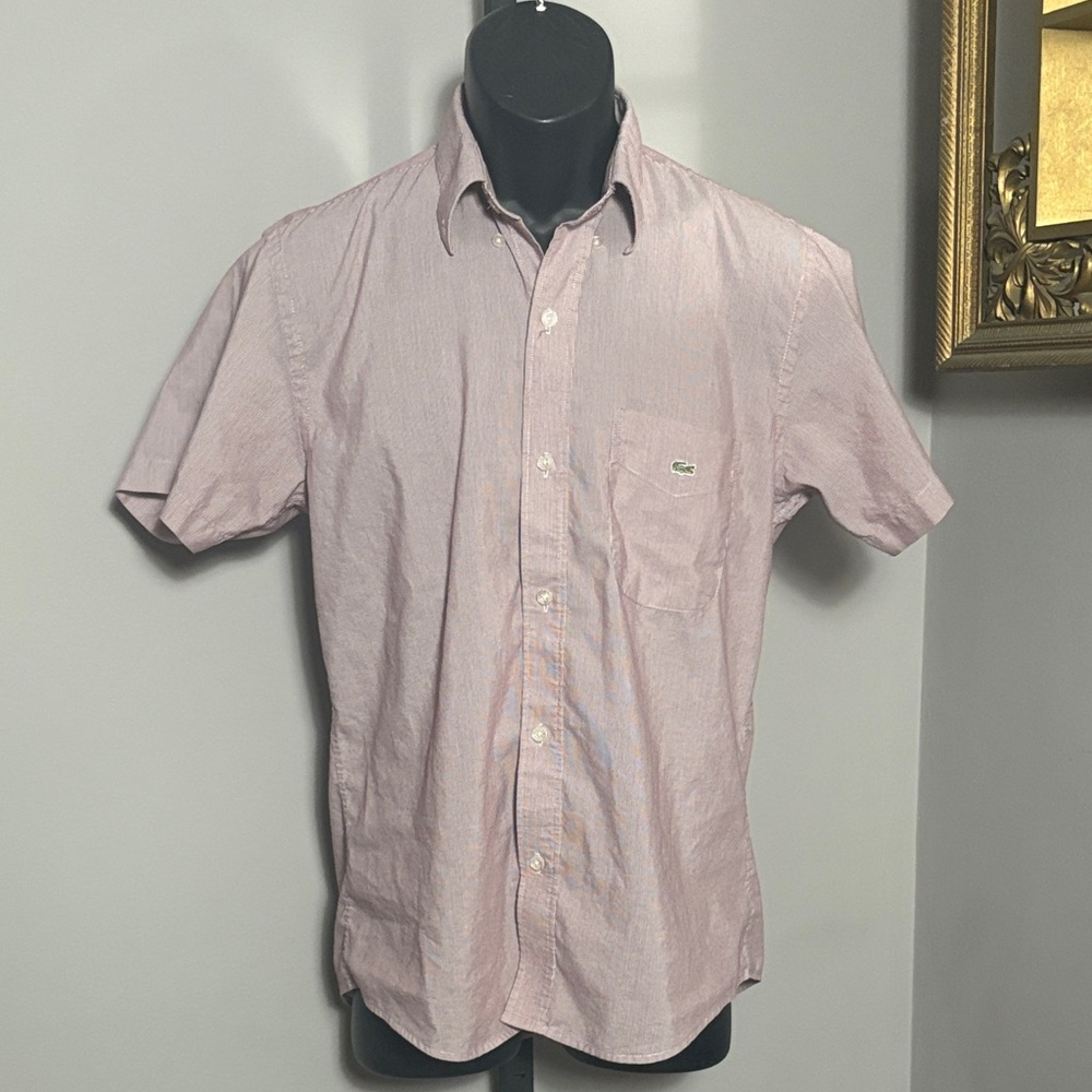 Lacoste 38 SS Button Down Shirt Oxford Stripes Reg Fit Turkey Red